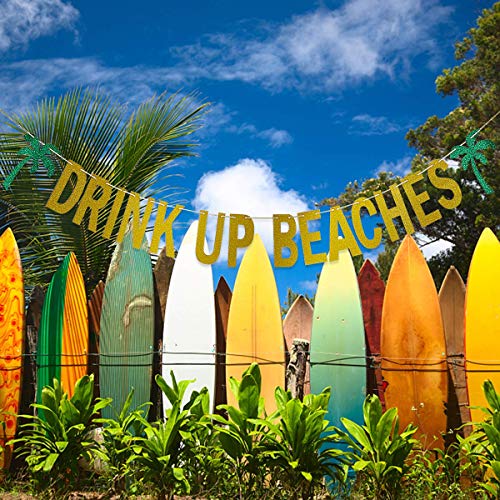 Festiko®Gold Glittery Drink Up Beaches Coconut Tree Banner- Hawaii Luau Summer Beach Party Decoration Supplies - Image 2