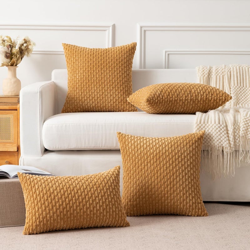 K KEVIN TEXTILE Kevin Textile Throw Pillow Covers Soft Corduroy Decorative Set of 2 Boho Striped Pillow Covers Pillowcases Farmhouse Home Decor for Couch Bed Sofa Living Room 20x20 Inch Gold  - Image 5