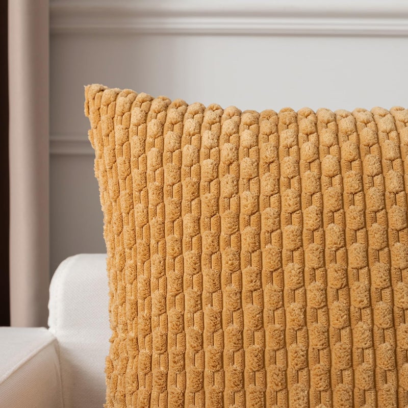 K KEVIN TEXTILE Kevin Textile Throw Pillow Covers Soft Corduroy Decorative Set of 2 Boho Striped Pillow Covers Pillowcases Farmhouse Home Decor for Couch Bed Sofa Living Room 20x20 Inch Gold  - Image 3