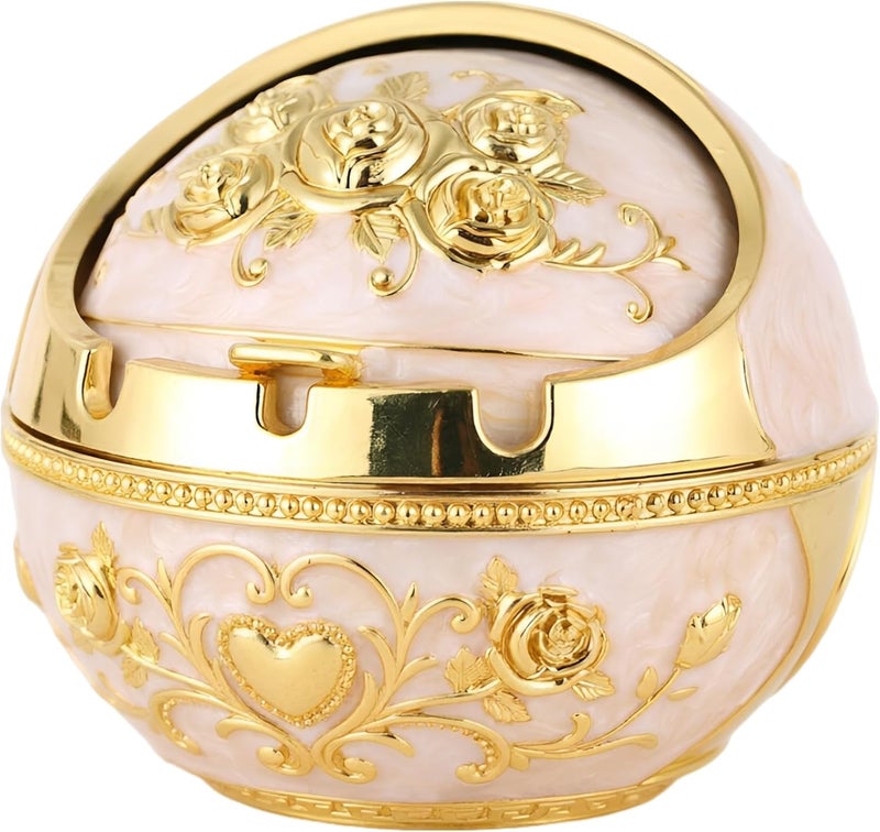 Vintage White Silver Rose Ashtray with Lid, Long-Lasting Zinc Alloy Smokeless Ashtray, Decorative Home Office Indoor Outdoor Patio Retro Design Ash Holder, 2.8 x 3.3 in / 7 x 8.5 cm - Image 4