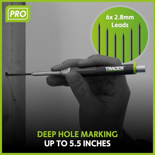 Tracer Pro Aluminum Deep Hole Construction Pencil - Durable Mechanical Carpenter Pencils Set with Sharpener & 6 Replacement Leads Holster Woodworking Marking Tool Contractor Pencil Kit - Image 4