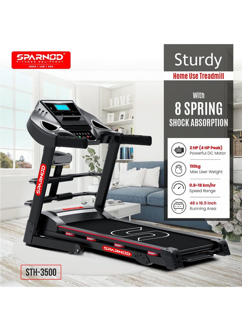 Sparnod Fitness STH-3500 (4 HP Peak) Automatic Treadmill - Foldable Motorized Running Indoor Treadmill for Home Use - Image 3