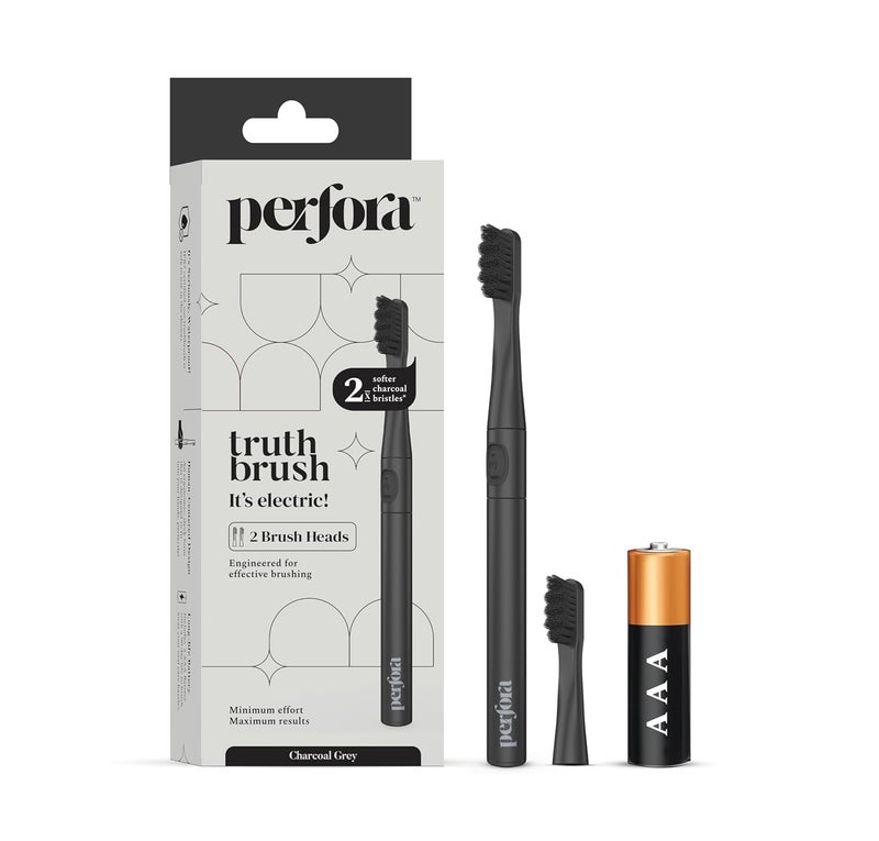Perfora Electric Toothbrush For Men, Women & Kids With 2 Modes, 2 Brush Head, 24000 Strokes, 90 Days Battery Life | 1 Year Warranty - Charcoal Grey - Image 1