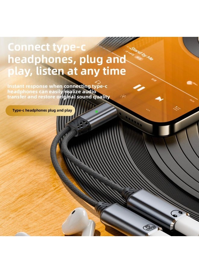 Generic Type-c 1-2 Audio Line C Headset Adapter Audio Charging 2-in -1 Data Line PD100W-Color:Type-c Male To Type-c Audio + Type-c Fast Charging Gray  - Image 5