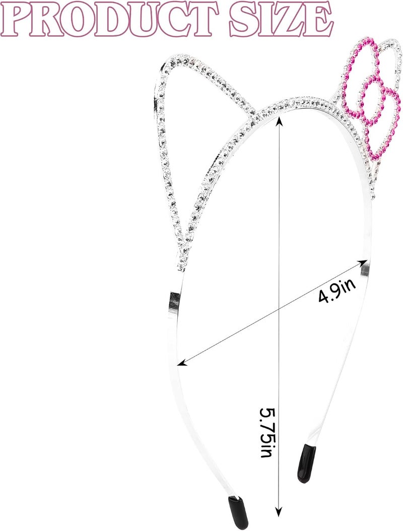 Chanaco Cat Ears Headbands Kitty Party Favors Birthday Decorations Metal Rhinestones Silver Gabby Hair Accessories Pink Bow Cat Headpieces Cute Gifts - Image 5