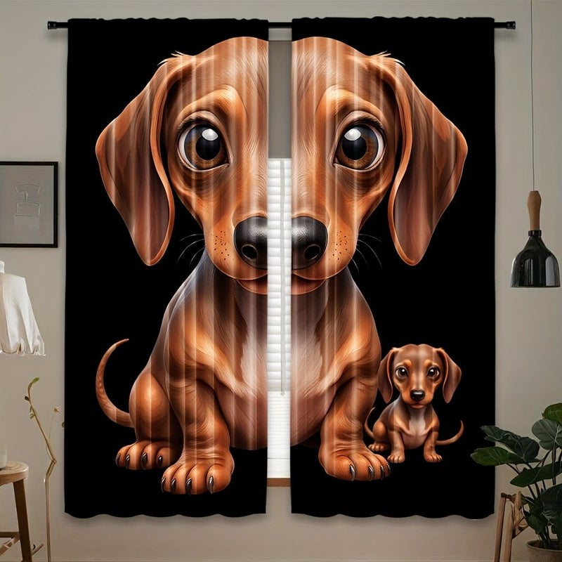 2 Pcs Dachshund Puppy Art Curtains 105x230cm Each Digital Print Light Filtering Polyester Drapes Rod Pocket Semi Translucent Window Treatments For Bedroom Living Room Office Machine Washable Modern Home Decor - Image 1