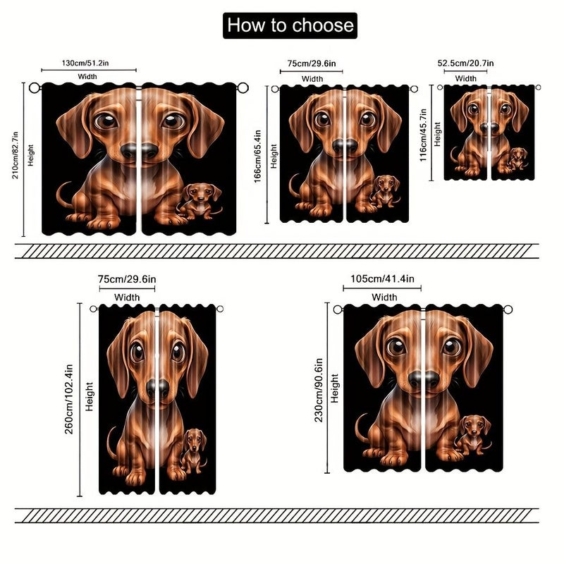 2 Pcs Dachshund Puppy Art Curtains 105x230cm Each Digital Print Light Filtering Polyester Drapes Rod Pocket Semi Translucent Window Treatments For Bedroom Living Room Office Machine Washable Modern Home Decor - Image 4