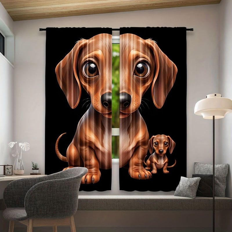 2 Pcs Dachshund Puppy Art Curtains 105x230cm Each Digital Print Light Filtering Polyester Drapes Rod Pocket Semi Translucent Window Treatments For Bedroom Living Room Office Machine Washable Modern Home Decor - Image 2