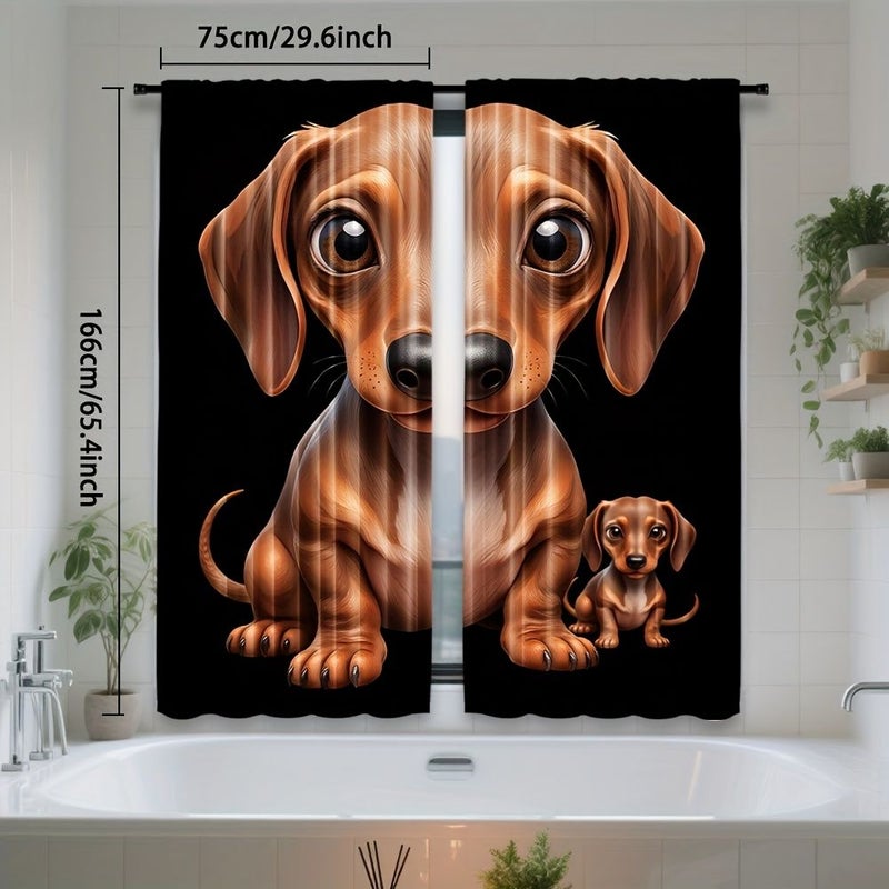 2 Pcs Dachshund Puppy Art Curtains 105x230cm Each Digital Print Light Filtering Polyester Drapes Rod Pocket Semi Translucent Window Treatments For Bedroom Living Room Office Machine Washable Modern Home Decor - Image 5