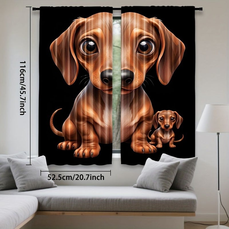 2 Pcs Dachshund Puppy Art Curtains 105x230cm Each Digital Print Light Filtering Polyester Drapes Rod Pocket Semi Translucent Window Treatments For Bedroom Living Room Office Machine Washable Modern Home Decor - Image 3