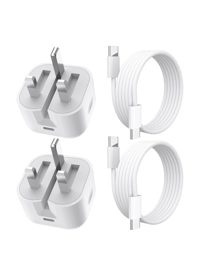Generic - Pack of 2 20W USB C Fast Chargers for   iPhone Charger, 1.5M Cable and Plug for iPhone 11 X XS XR 8 7 SE 6 6S 5 5S 5C 12 13 14 Pro Max Mini, iPad, AirPods, USB UK Wall Charging Adaptor Cord Lead - Image 1