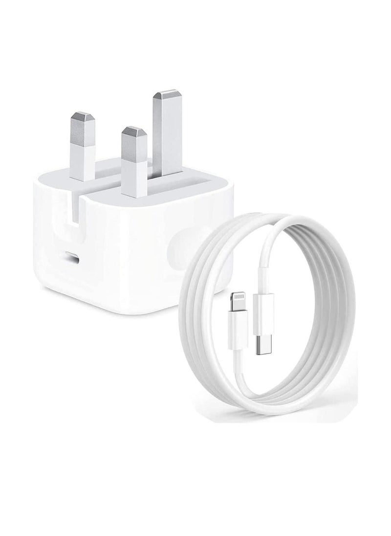 Generic - Pack of 2 20W USB C Fast Chargers for   iPhone Charger, 1.5M Cable and Plug for iPhone 11 X XS XR 8 7 SE 6 6S 5 5S 5C 12 13 14 Pro Max Mini, iPad, AirPods, USB UK Wall Charging Adaptor Cord Lead - Image 1