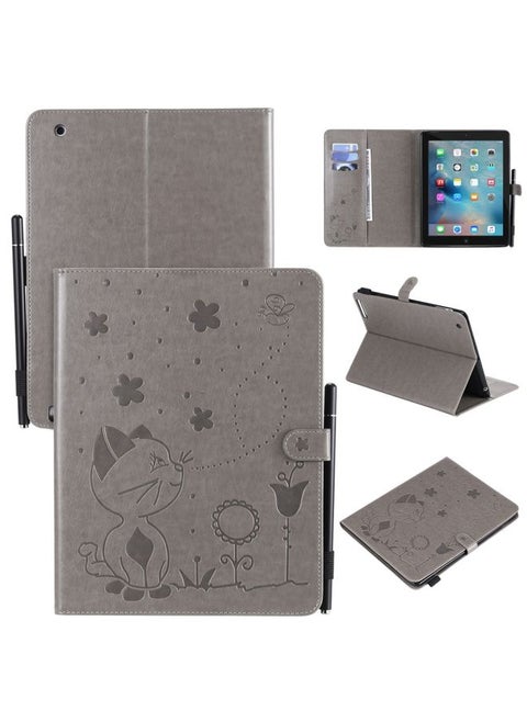 Case Cover For iPad 4 / 3 / 2 Cat Bee Embossing Pattern Horizontal Flip Leather Case with Holder & Card Slots & Wallet & Pen Slot & Wake-up / Sleep Function Grey