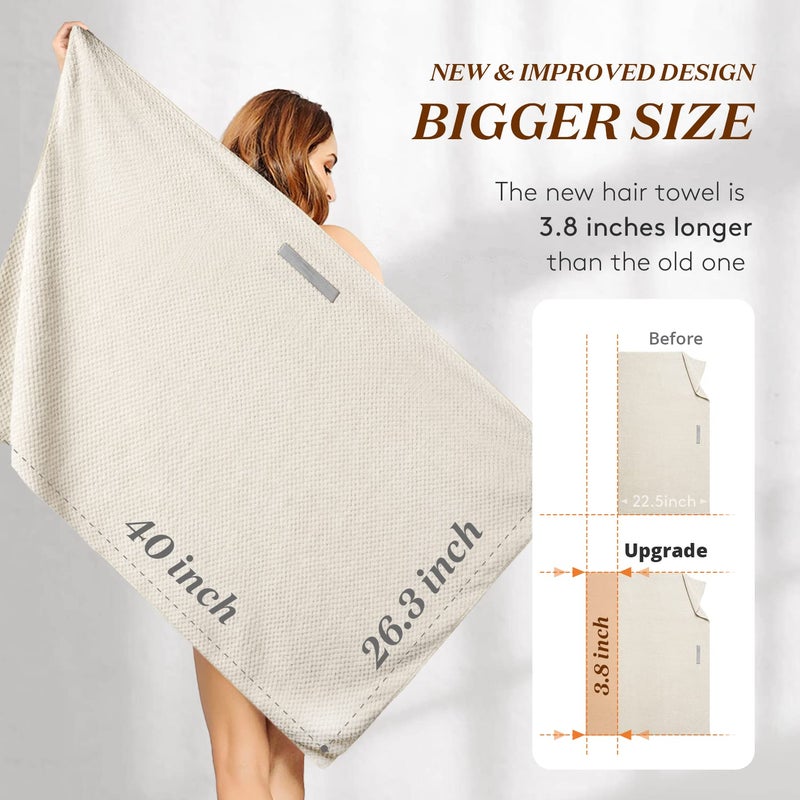 YFONG Large Hair Towel Wrap for Women, Super Absorbent Microfiber Hair Towel for Curly Hair, Fast Drying Hair Turbans with Elastic,Hair Drying Towel Wrap for Hair Care 26.3" X 40" (Camel) - Image 5