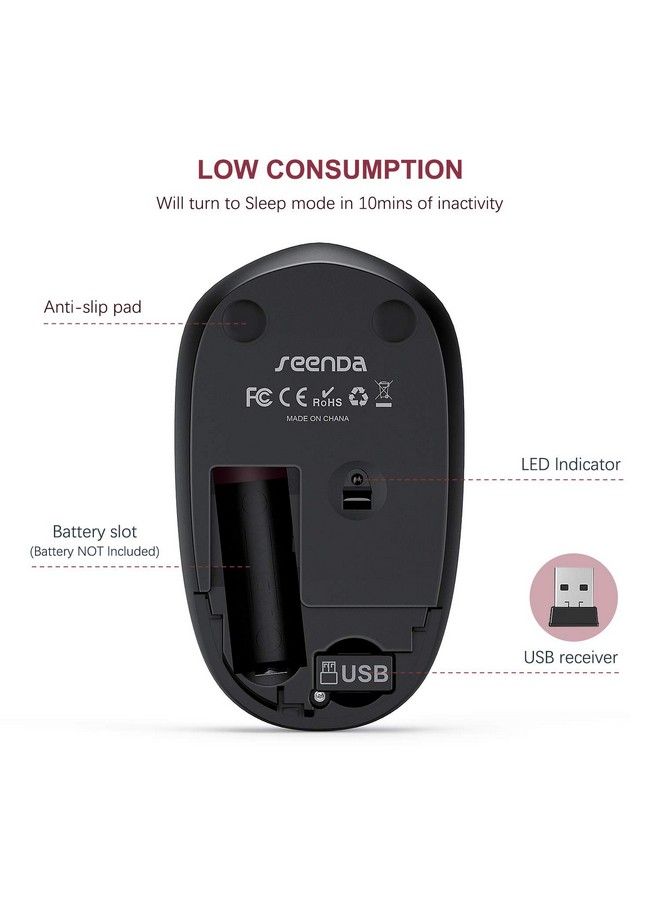Seenda Wireless Mouse 2.4G Noiseless Mouse With Usb Receiver Portable Computer Mice For Pc Tablet Laptop Red&Black  - Image 4