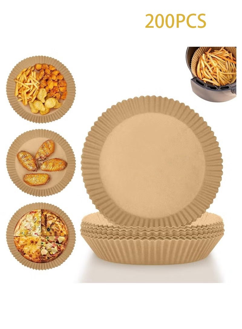 Air Fryer Disposable Paper Liner, 200 PCS Non-stick Disposable Air Fryer Liners, Parchment Paper for Air Fryer Oil-Proof Water-proof Food Grade Liner for Baking Roasting Microwave (6.3 Inch, Natural) - Image 1