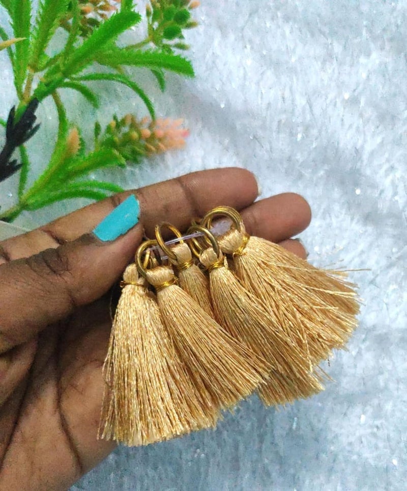 Tassels for SareeLATKAN for Saree PalluSilk Thread Tassels for Blouse DUPPATA LEHANGA 4 INCH Long 12 Pieces CreamGold - Image 3