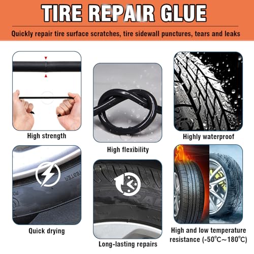 Bellisinno Tire Repair Glue, Sidewall Rubber Cement Kit, Two Sizes Nail, Suitable for Bike, Car, Motorcycle, Off-Road, Truck, Tractor, Black, 10ml*2 - Image 2