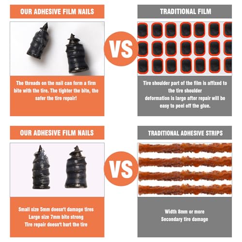 Bellisinno Tire Repair Glue, Sidewall Rubber Cement Kit, Two Sizes Nail, Suitable for Bike, Car, Motorcycle, Off-Road, Truck, Tractor, Black, 10ml*2 - Image 5