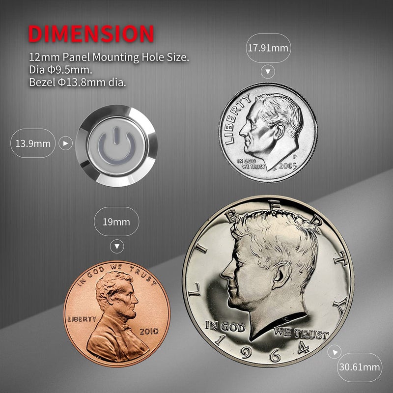 DAIERTEK 12mm Latching Push Button Switch 12V LED Blue Waterproof ON Off Maintained Power Button 12 Volt Small Round Metal Black Wired for Automotive - 6pcs - Image 3