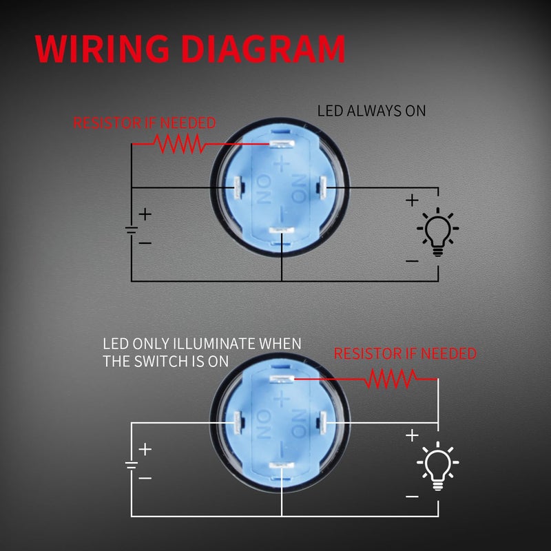 DAIERTEK 12mm Latching Push Button Switch 12V LED Blue Waterproof ON Off Maintained Power Button 12 Volt Small Round Metal Black Wired for Automotive - 6pcs - Image 4