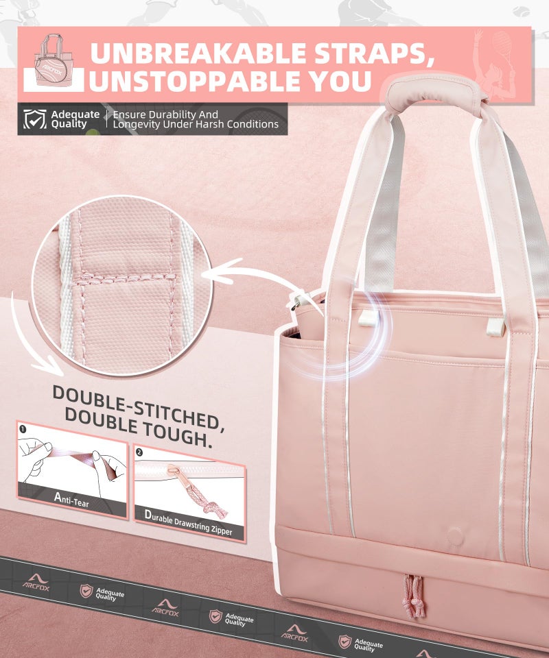 ARCFOX Tennis Tote Bag for Women, 2-in-1 Pink Tennis Bags 3 Rackets, Large Tennis Racket Bag with Shoe Compartment, Water Bottle Holder, Sports Handbag for Pickleball Padel, Badminton, Squash Racquet - Image 5
