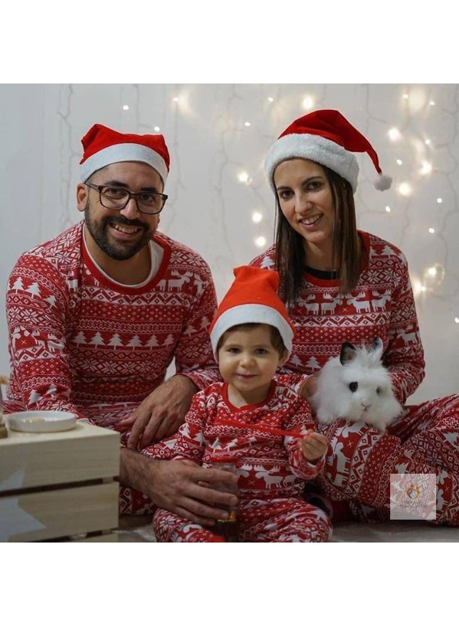 ماتشينج فاميلي اوتفيتس طقم بيجامات عيد الميلاد - ملابس نوم احتفالية من 4 قطع للأب والأم والطفل والطفلة | طقم ملابس عطلات بأكمام كاملة بطبعة أيل أحمر | ملابس نوم عائلية مريحة لعيد الميلاد - Image 1