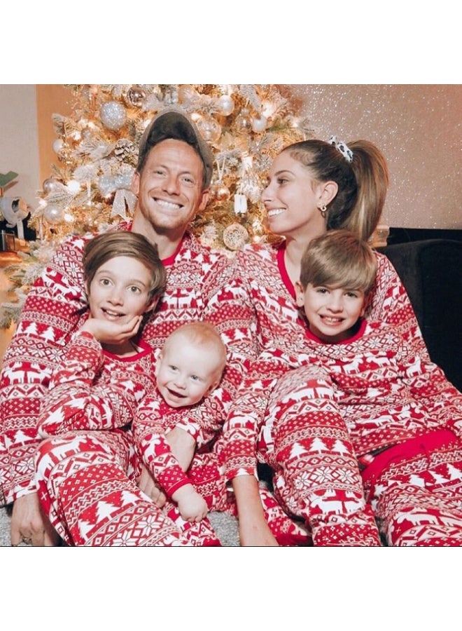 ماتشينج فاميلي اوتفيتس طقم بيجامات عيد الميلاد - ملابس نوم احتفالية من 4 قطع للأب والأم والطفل والطفلة | طقم ملابس عطلات بأكمام كاملة بطبعة أيل أحمر | ملابس نوم عائلية مريحة لعيد الميلاد - Image 2