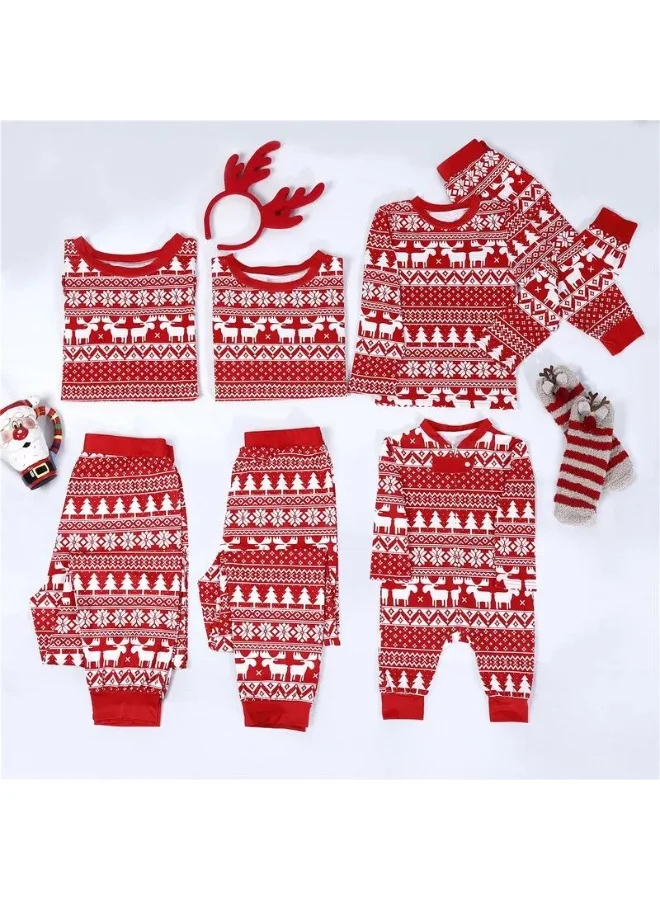 Matching Family Outfits  Christmas Pajama Set – 4-Piece Festive Sleepwear for Father, Mother, Kid & Baby | Polyester Red Elk Print Full Sleeve Holiday Outfit Set | Cozy Family Christmas Nightwear  | Best Price UAE