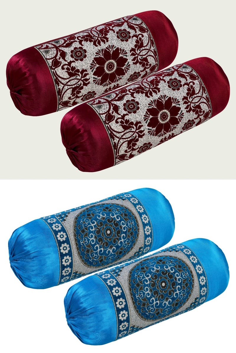 HSR Collection Premium Chennile Luxury Bolster Cover, Maroon & Blue - 4 Pieces - Image 1