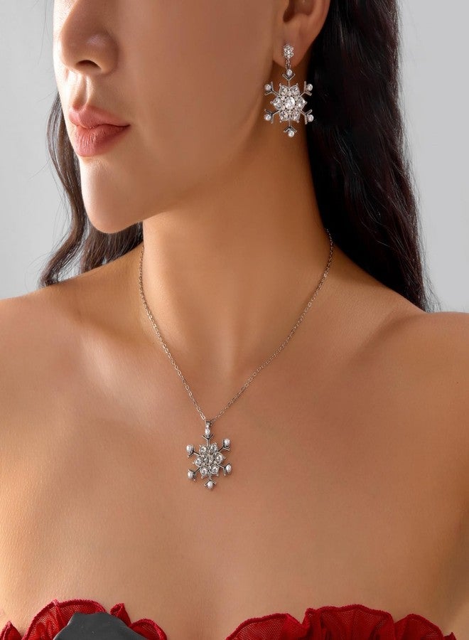 RLHRNDE Christmas Snowflake Necklace Earrings Set for Women Crystal Rhinestone Winter Snow Flower Earrings Sparkling Snowflake Necklace Christmas Winter Holiday Jewelry Gift (Style B) - Image 3