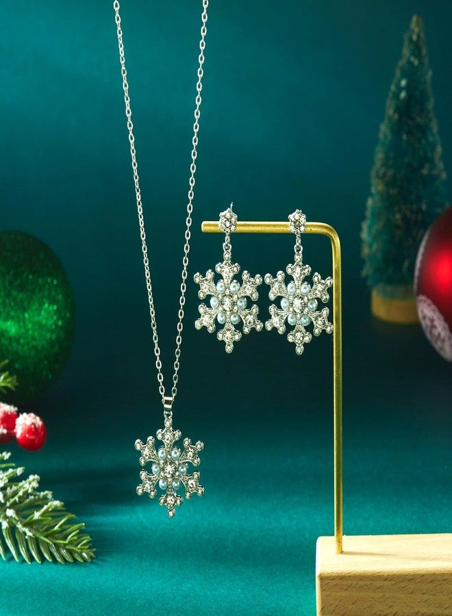 RLHRNDE Christmas Snowflake Necklace Earrings Set for Women Crystal Rhinestone Winter Snow Flower Earrings Sparkling Snowflake Necklace Christmas Winter Holiday Jewelry Gift (Style B) - Image 5