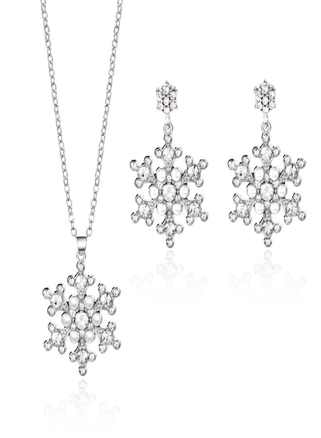 RLHRNDE Christmas Snowflake Necklace Earrings Set for Women Crystal Rhinestone Winter Snow Flower Earrings Sparkling Snowflake Necklace Christmas Winter Holiday Jewelry Gift (Style B) - Image 1
