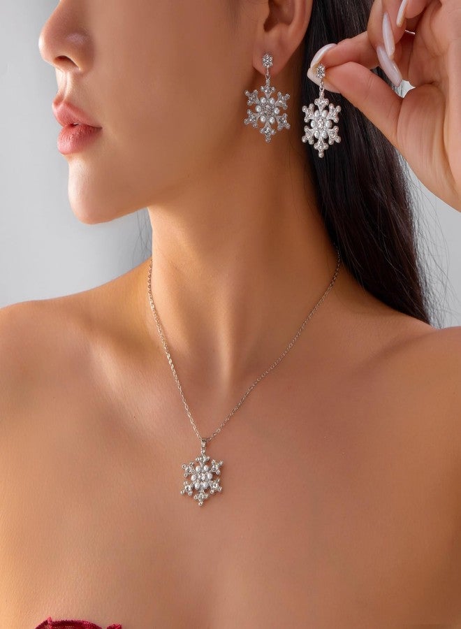 RLHRNDE Christmas Snowflake Necklace Earrings Set for Women Crystal Rhinestone Winter Snow Flower Earrings Sparkling Snowflake Necklace Christmas Winter Holiday Jewelry Gift (Style B) - Image 4