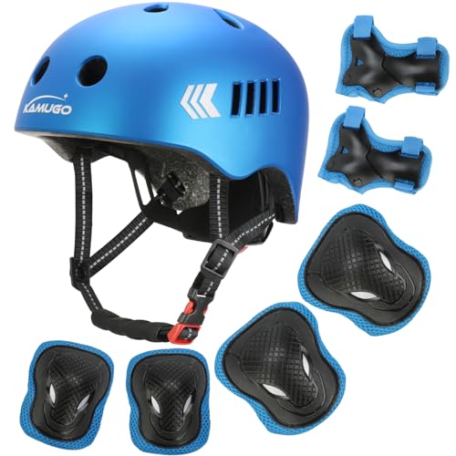KAMUGO Kids Bike Helmet, Toddler Helmet for Ages 2-8 Boys Girls with Sports Protective Gear Set Knee Elbow Wrist Pads for Skateboard Cycling Scooter Rollerblading (Blue) - Image 1