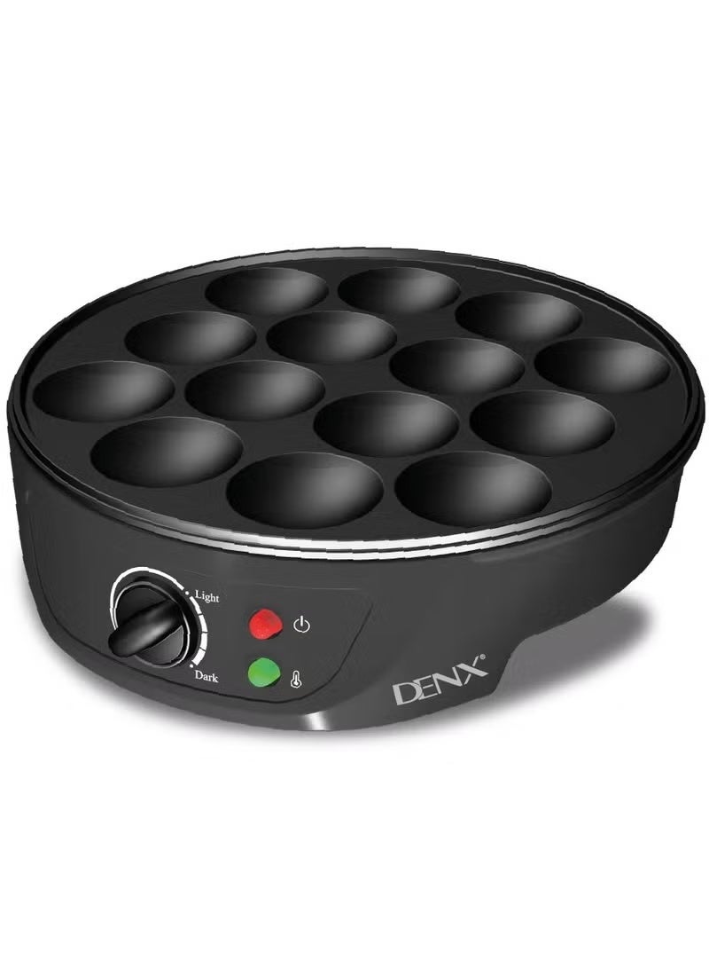 Denx DX3412 Mini Pancake And Takoyaki Maker With 14 Non-Stick Cooking Holes, 1000W Power, Even Heat Distribution And Easy-Clean Electric Plate For Snacks, Cake Pops And Everyday Treats - Image 1