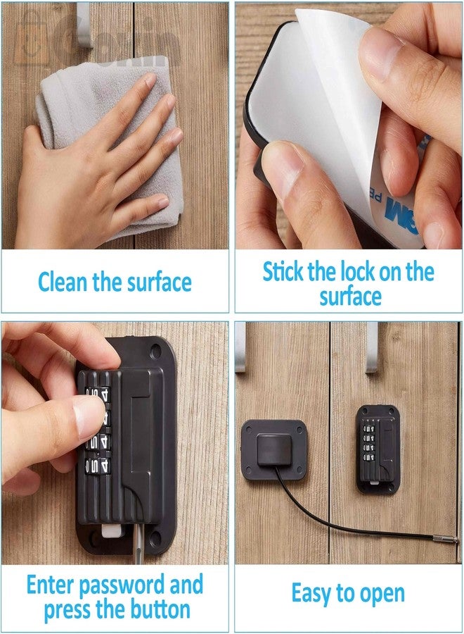 GOXIN Child Safety Number Lock - Strong Adhesive Cable Lock for Fridge, Freezer, Cabinet, Drawer, Window & Door | Baby & Toddler Proof Locking for Home Safety - Black (Pack of 1) - Image 5