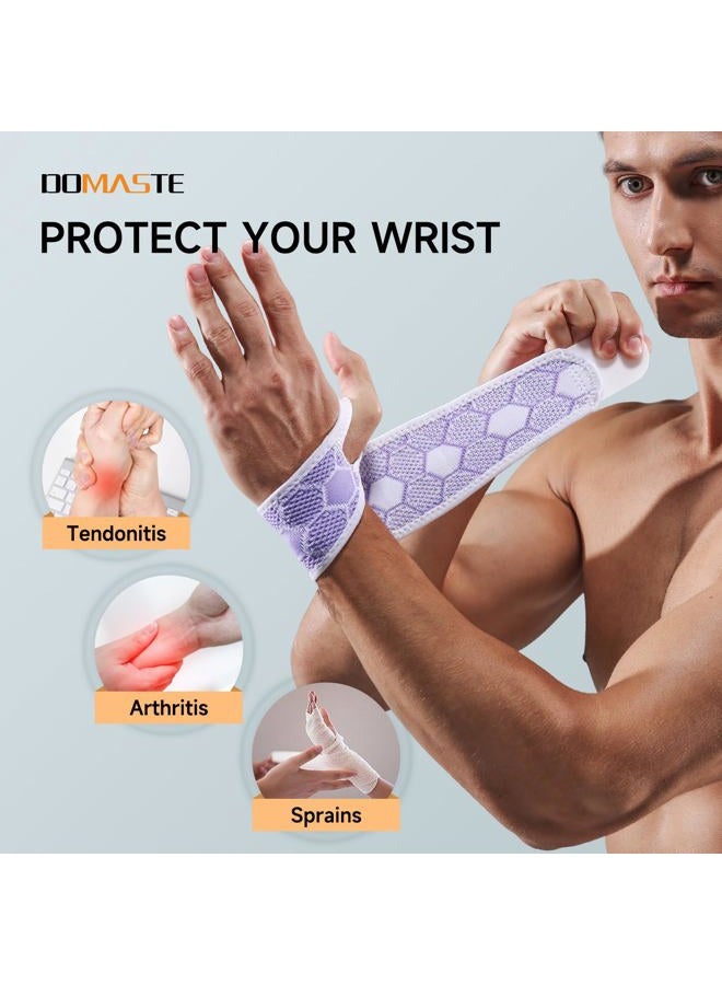 Domaste Wrist Brace for Carpal Tunnel Relief Light Support - Neoprene-Free Compression Wrist Support for Workout Women Men, Adjustable Wrist Guards Fit Right Left Hand for Work Arthritis Tendonitis - Image 2