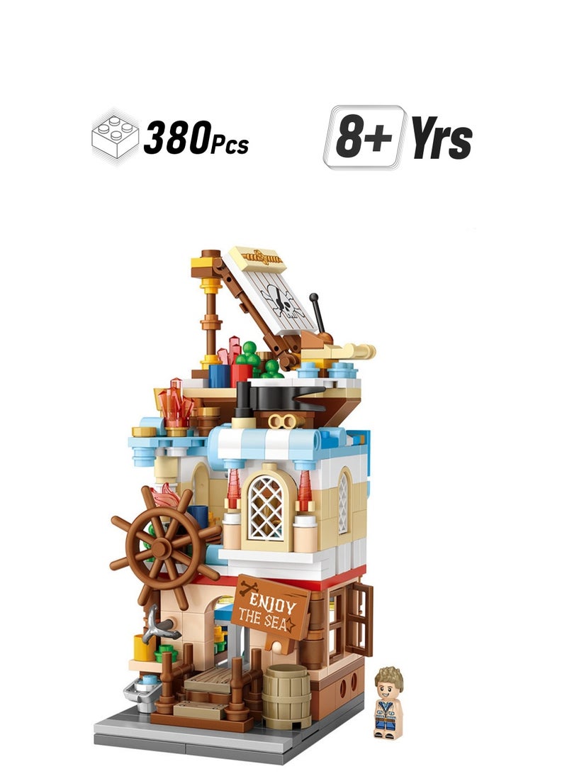 380pcs Sailing Houses, Commercial Street Scene Assembly Model Ornaments Building Blocks Toys, Children'S Educational Game Gifts - Image 1