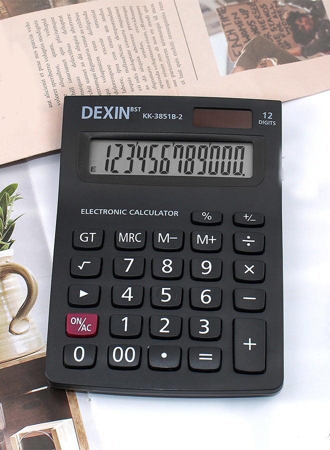 Dexin 1PCS 12-Digit Basic Calculator Black - Image 1