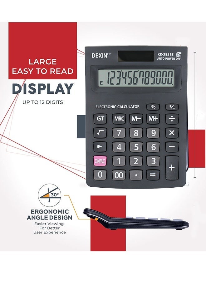 Dexin 1PCS 12-Digit Basic Calculator Black - Image 3