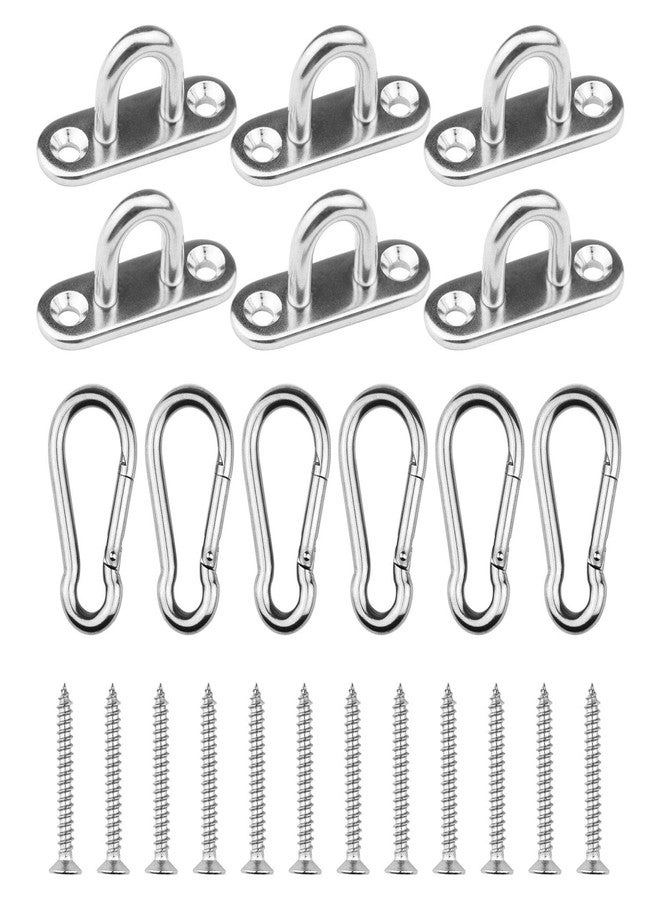 EXCELFU 6 Pieces Stainless Steel 1.8 inch Pad Eye Plate U Hooks + 6 Pieces Stainless Steel Snap Hook, Marine Hardware Staple Loop with Screws - Image 1