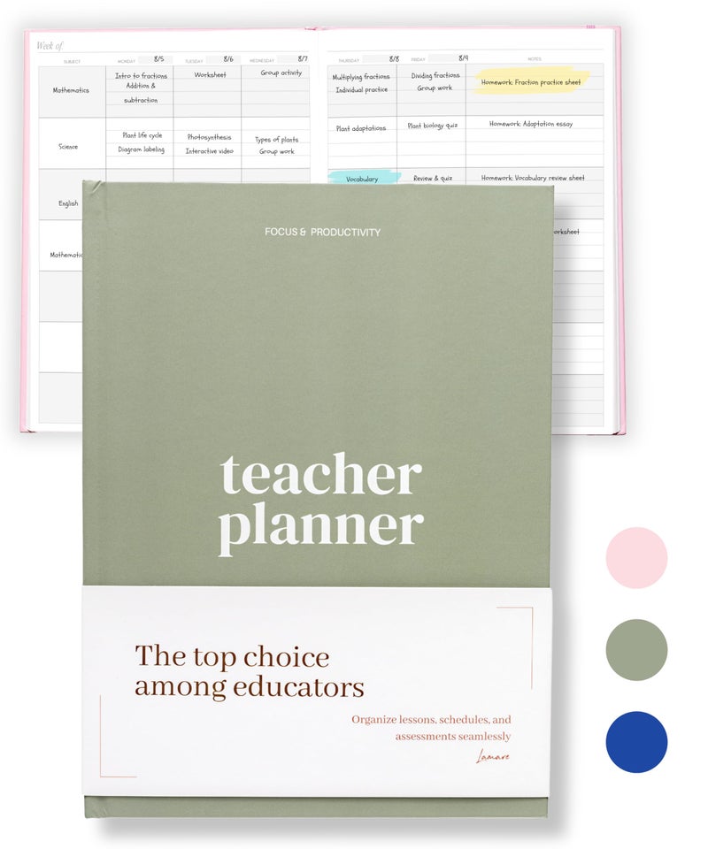 Lamare Teacher Planner 20262027 Hardcover Undated Planner Lesson Planner Book for Teachers with Class Schedule Student Info Weekly Planning 8x11 - Image 2