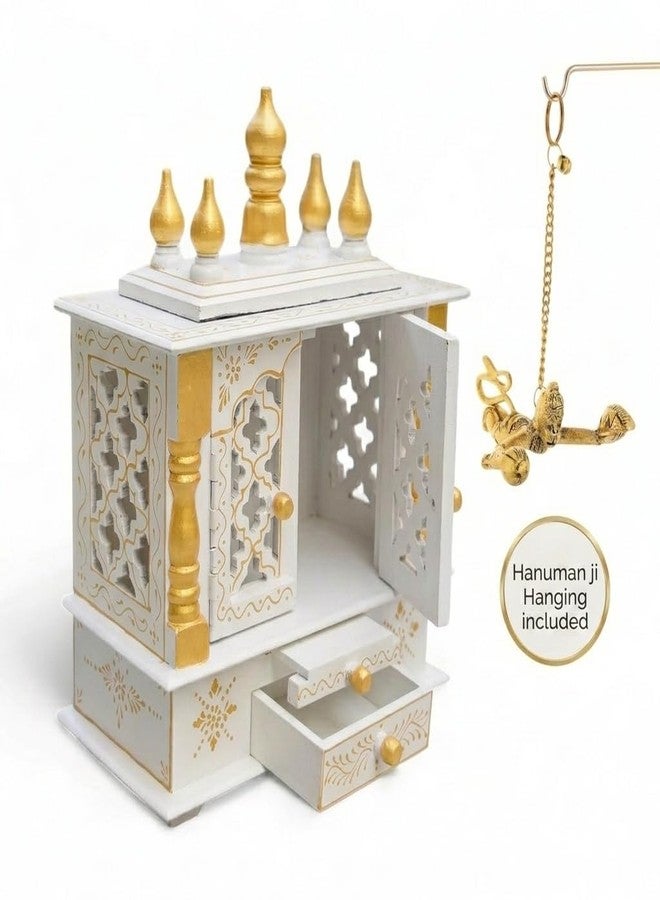 Vipron Handmade Wooden Temple Mandir in White & Gold, Hand-Painted with Carved Panels; Perfect Decorative Pooja Shrine for Home or Office, 30x15x40 cm - Image 2