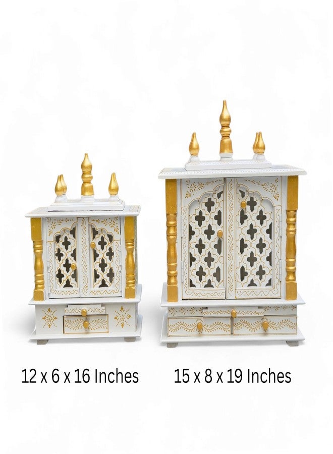 Vipron Handmade Wooden Temple Mandir in White & Gold, Hand-Painted with Carved Panels; Perfect Decorative Pooja Shrine for Home or Office, 30x15x40 cm - Image 5