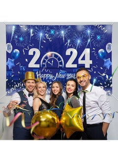 HOWAF Happy New Year Banner 2024 New Year Decoration Happy New Year Background Banner For New Years Eve Party Supplies Happy New Year Backdrop Banner With Firework Zero O'Clock Design Blue Silver  - Image 5
