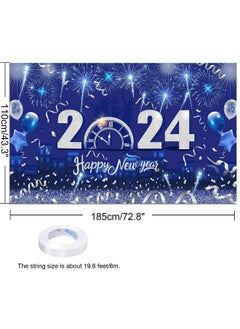 HOWAF Happy New Year Banner 2024 New Year Decoration Happy New Year Background Banner For New Years Eve Party Supplies Happy New Year Backdrop Banner With Firework Zero O'Clock Design Blue Silver  - Image 2