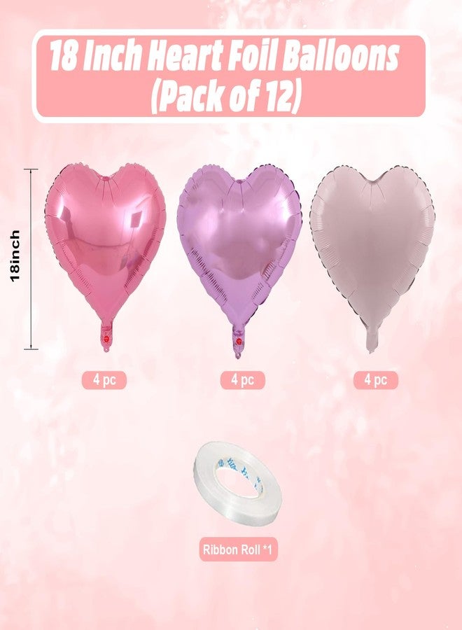 Vibzox Pink Purple Heart Balloons, 18 Inch Light Purple and Pink Heart Shape Balloons, 12PCS Pastel Pink Purple Helium Foil Heart Balloon for Girls Birthday Marriage Engagement Wedding Party Decoration - Image 2