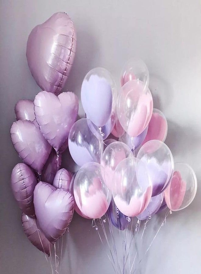 Vibzox Pink Purple Heart Balloons, 18 Inch Light Purple and Pink Heart Shape Balloons, 12PCS Pastel Pink Purple Helium Foil Heart Balloon for Girls Birthday Marriage Engagement Wedding Party Decoration - Image 3