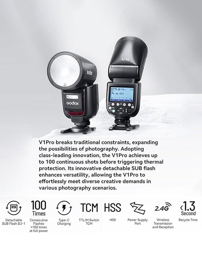 Godox Godox V1 Pro S V1Pro-S Round Head Camera Flash TTL Speedlite Compatible for Sony,2.4G Wireless TTL Speedlight Strobe,76Ws HSS 1/8000s with 2980mAh Li-ion Battery - Image 3